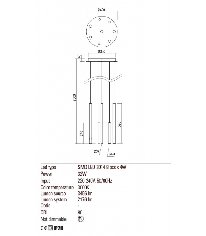 SUSPENSION LAMP REDO MADISON 8 LIGHTS