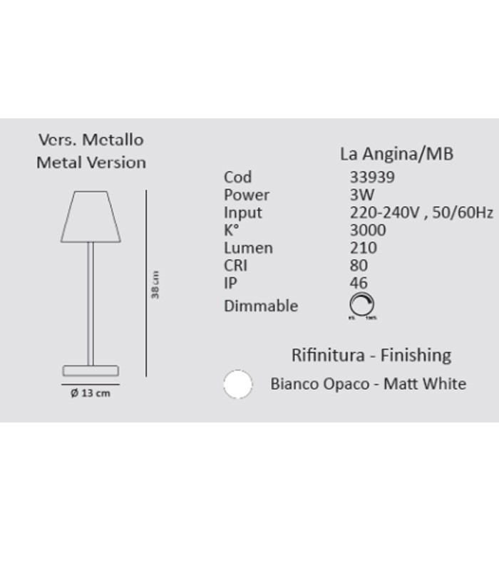 RECHARGEABLE TABLE LAMP SIKREA LA ANGINA METAL VERSION