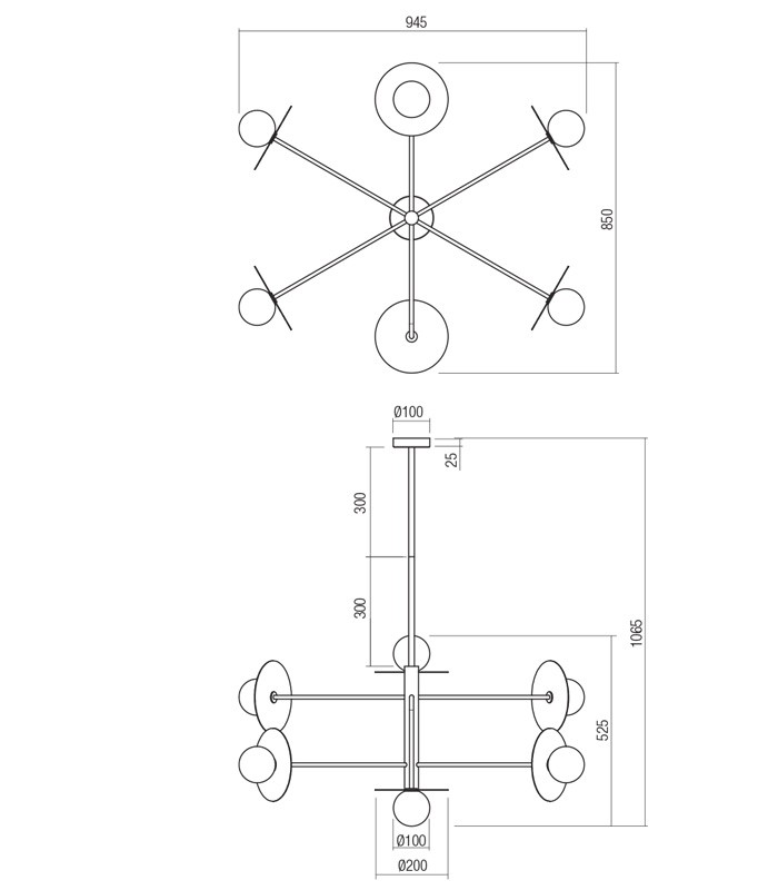 LAMPADA A SOSPENSIONE REDO PLATO SEI LUCI