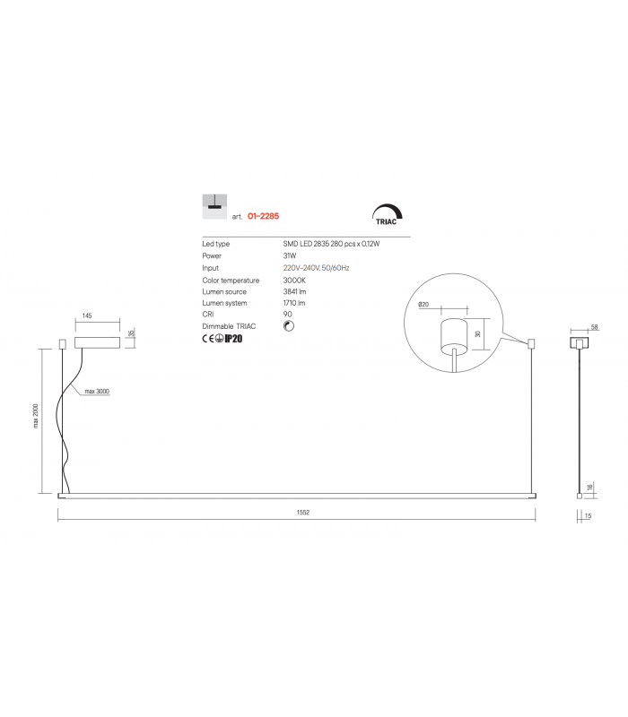 LED BAR SUSPENSION LAMP REDO ACROBAT