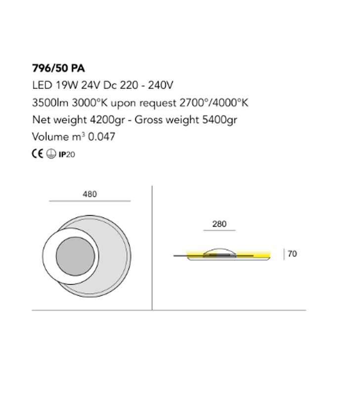 WALL OR CEILING LAMP CATTANEO CLEO 796-50 PA