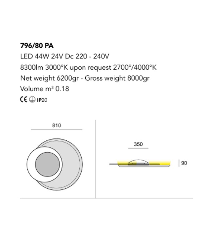 LAMPADA DA PARETE O DA SOFFITTO CATTANEO CLEO 796-80 PA