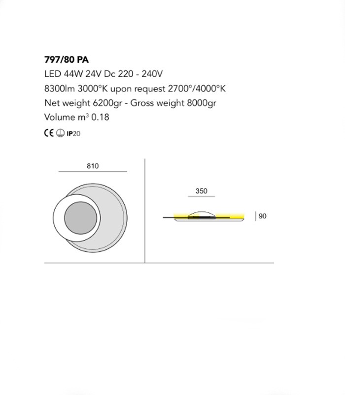 LAMPADA DA PARETE O DA SOFFITTO CATTANEO CLEO 797-80 PA
