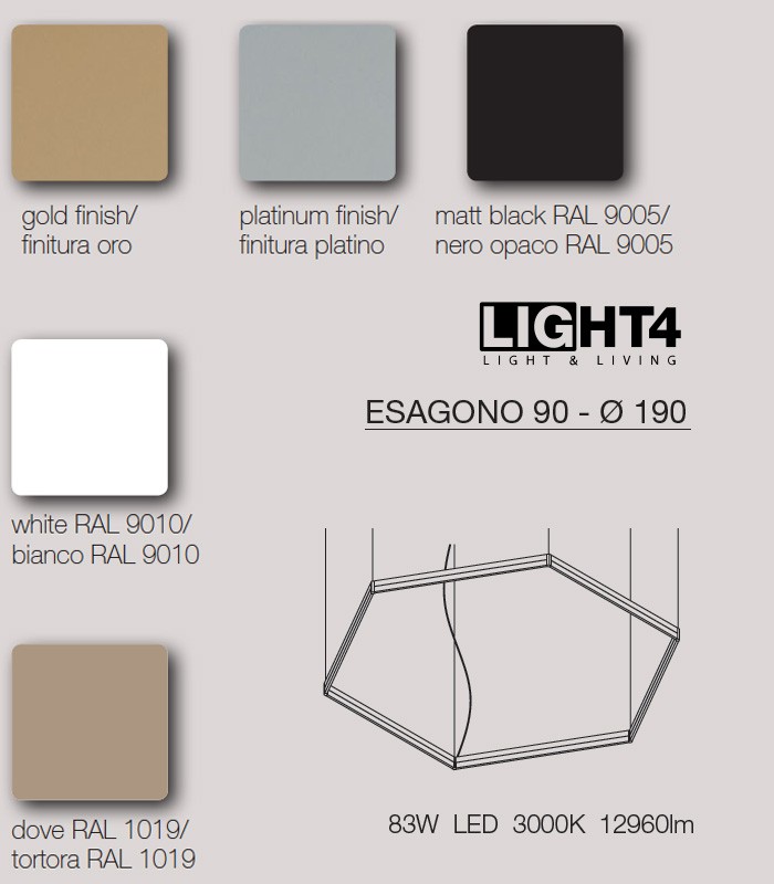 LED SUSPENSION LAMP LIGHT4 FRAME ESAGONO 90