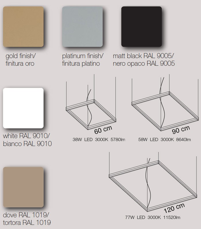 LAMPADA A SOSPENSIONE LED LIGHT4 FRAME QUADRATO