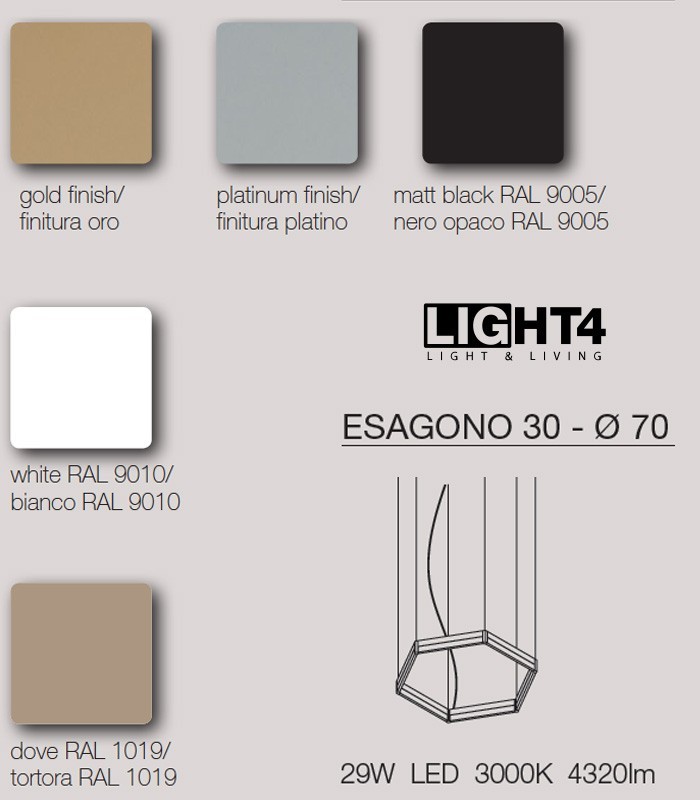 LAMPADA A SOSPENSIONE LED LIGHT4 FRAME ESAGONO 30