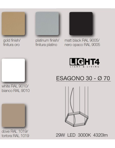 LAMPADA A SOSPENSIONE LED LIGHT4 FRAME ESAGONO 30
