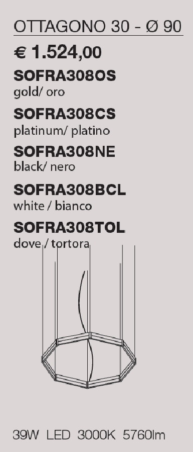LAMPADA A SOSPENSIONE LED LIGHT4 FRAME OTTAGONO 30