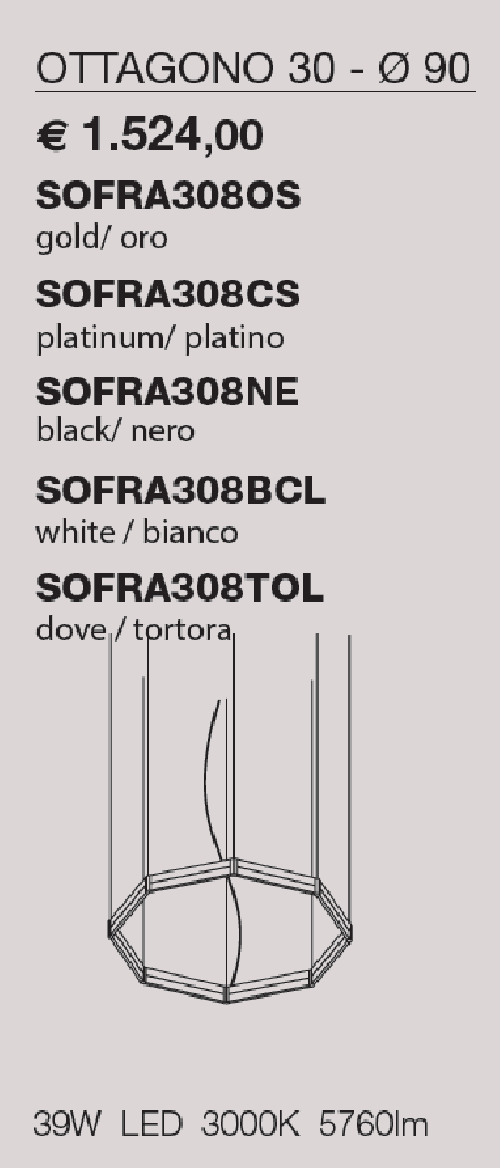 LAMPADA A SOSPENSIONE LED LIGHT4 FRAME OTTAGONO 30