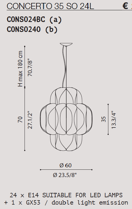 LAMPADARIO MODERNO LIGHT4 CONCERTO 35 SO 24L