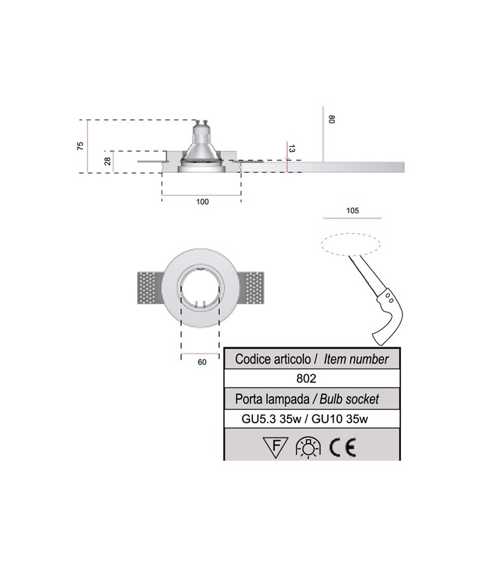RECESSED SPOTLIGHT PLASTER ISYLUCE 802