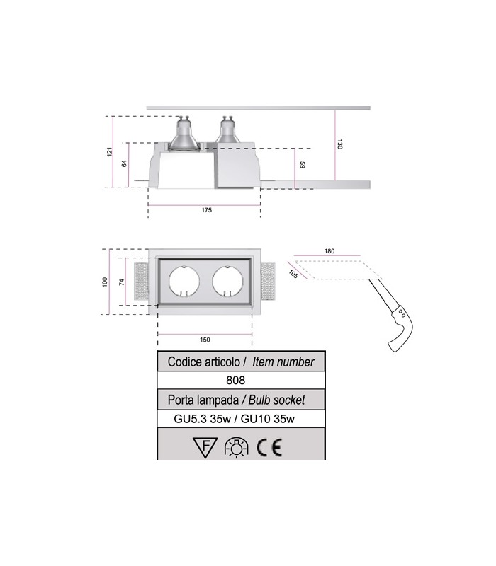 RECESSED SPOTLIGHT PLASTER ISYLUCE 808