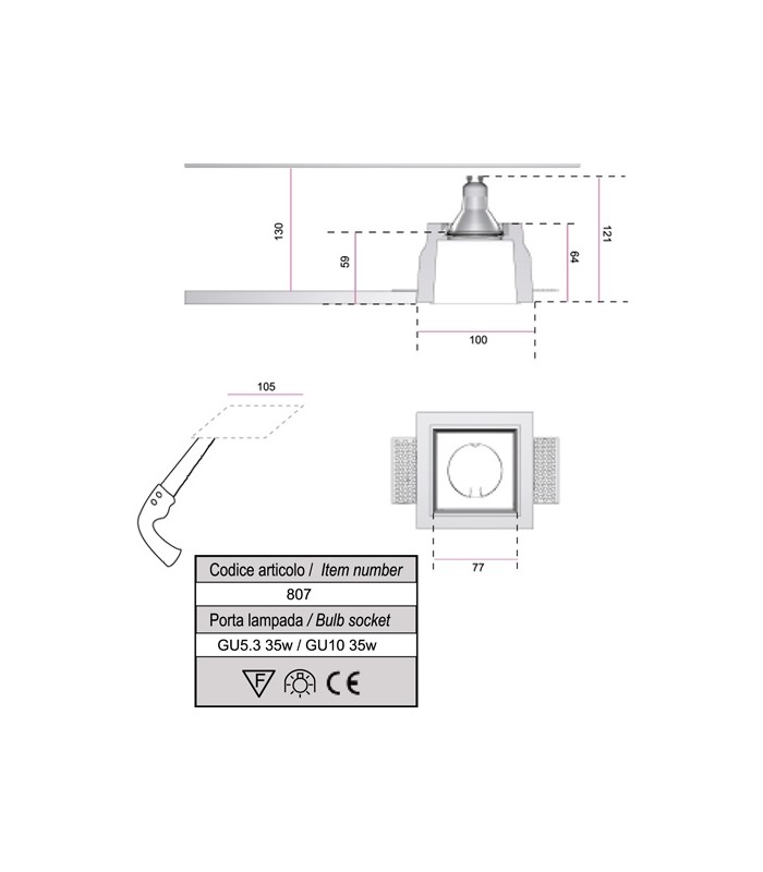 RECESSED SPOTLIGHT PLASTER ISYLUCE 807